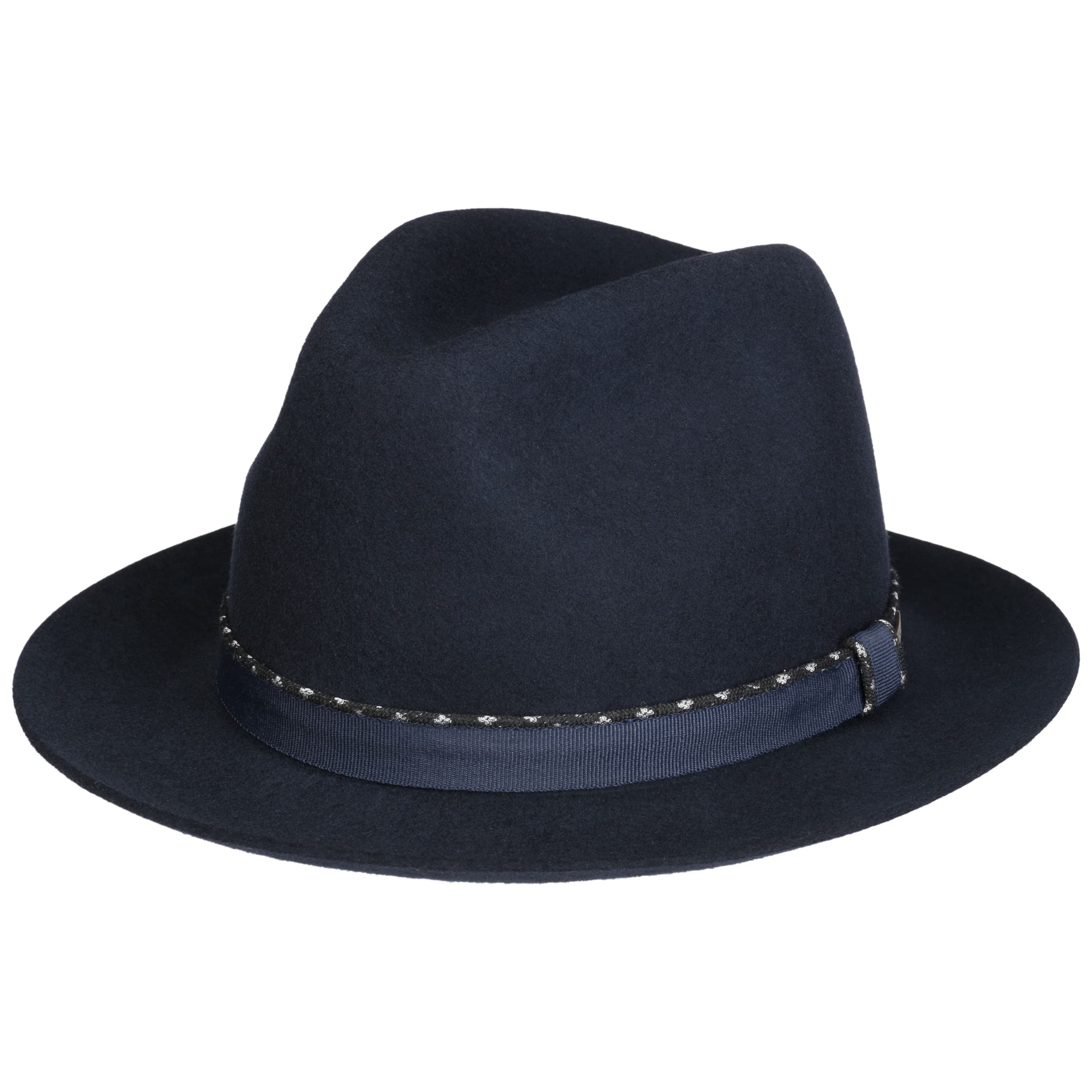 Valentino Gray Fedora with Studded Band Classic Felt Fedora Hat Trilby Panama Wide Brim with Leather  main image 3