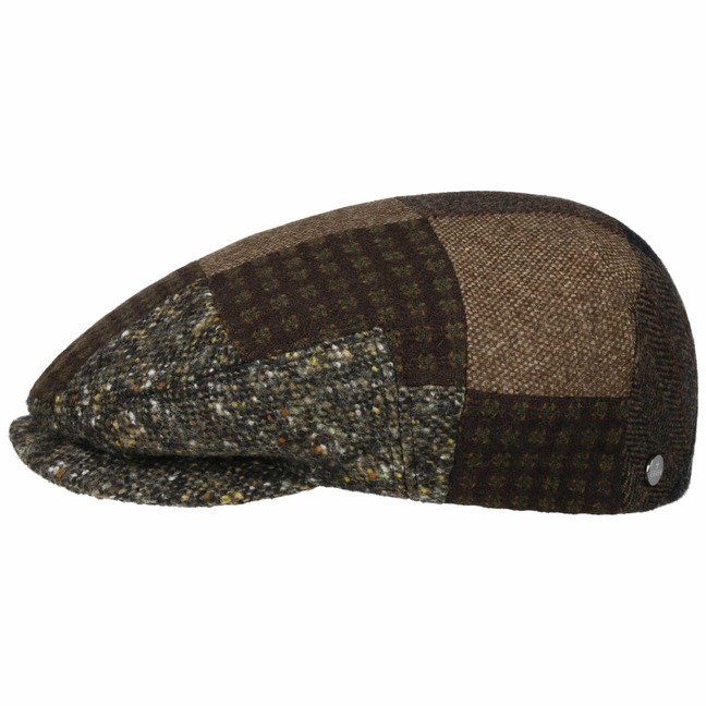 Berretto Piatto Stetson Texas Clarson Patchwork Per Uomo - In Lino, Lana E Cotone - Made In EU - Con Visiera E Fodera