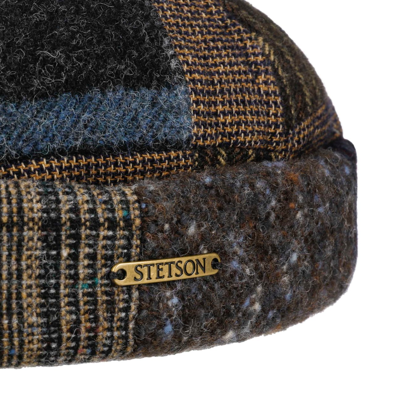 4295 Laughlin Patchwork Docker Hat Women/men Brown-blue 7 3/4-7 Amazon.com: Stetson Hatteras Fresh Patchwork Flat Cap Men  main image 3
