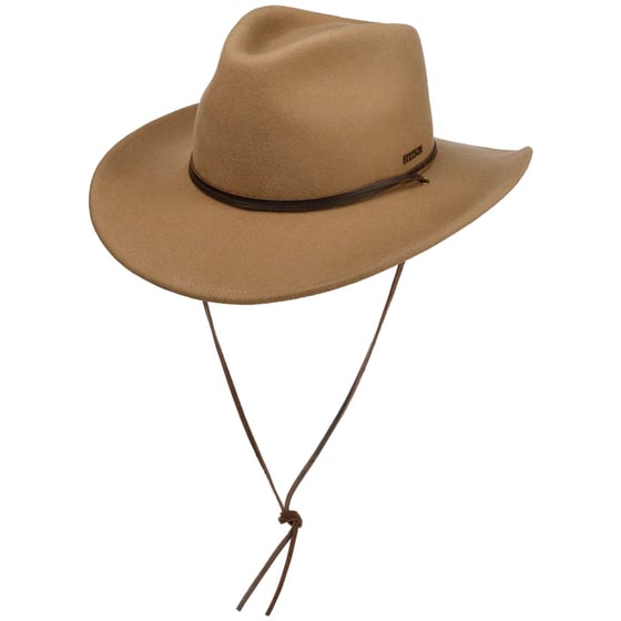 Chapeau Cowboy Beaver 6X Shantung Ivoire Avec Bandeau Cuir Laiton - Taille 6 3/4