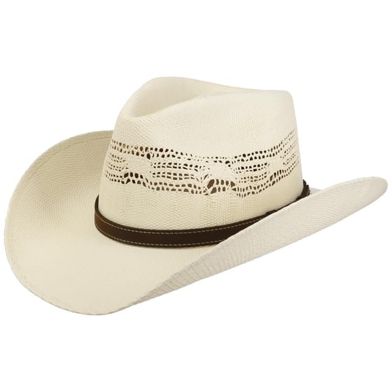 Chapeau Cowboy Beaver 6X Shantung Ivoire Avec Bandeau Cuir Laiton - Taille 6 3/4