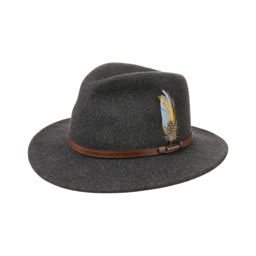 Stetson Valrico Cappello VitaFelt Uomo - Made In USA Da Outdoor Cappelli Feltro Di Lana Con Fascia Pelle Estate Inverno M 56 57 Cm Blu 124574125