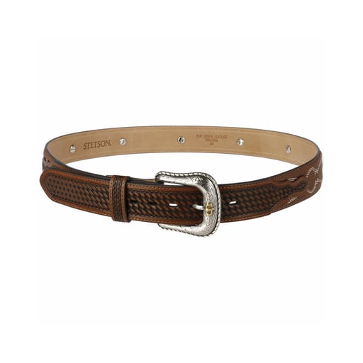 Stetson Pebble Basket Weave Leather Belt